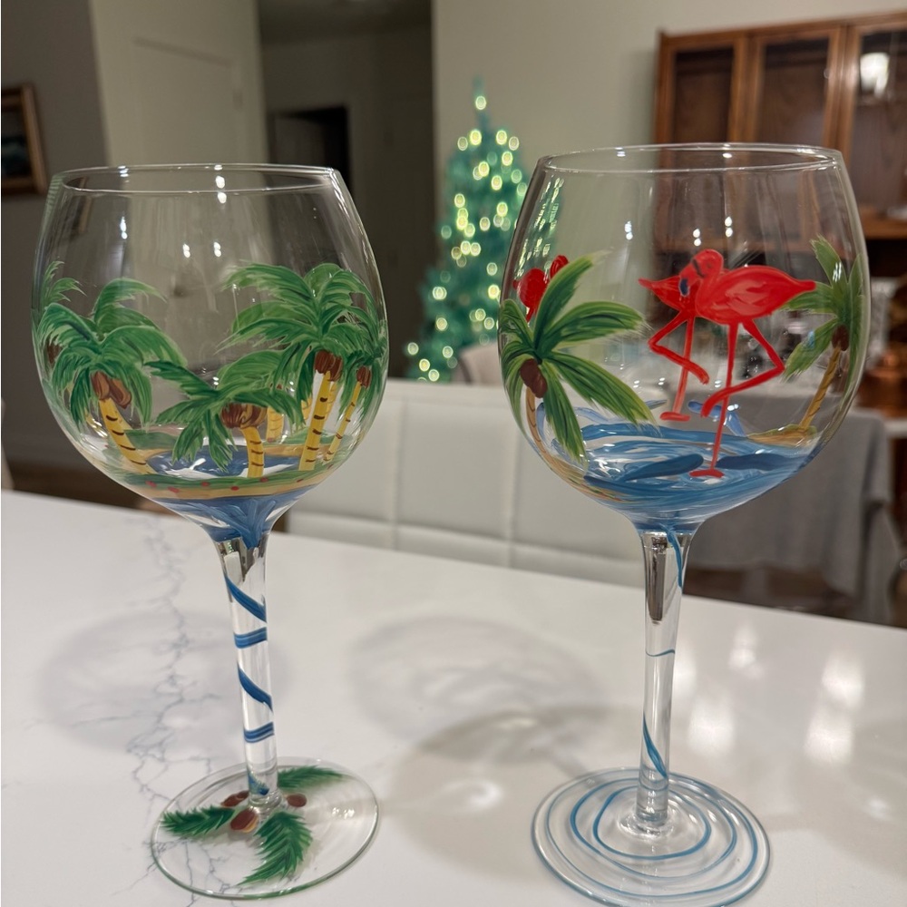 Tropical Hand-Painted Wine Glasses
